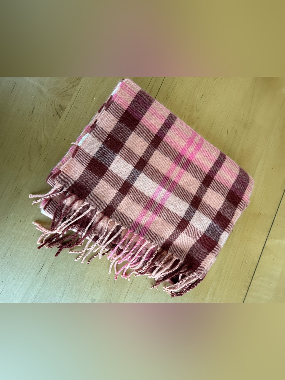 J. Crew Peach CreamPlaid Fringe Scarf- Acrylic -EUC